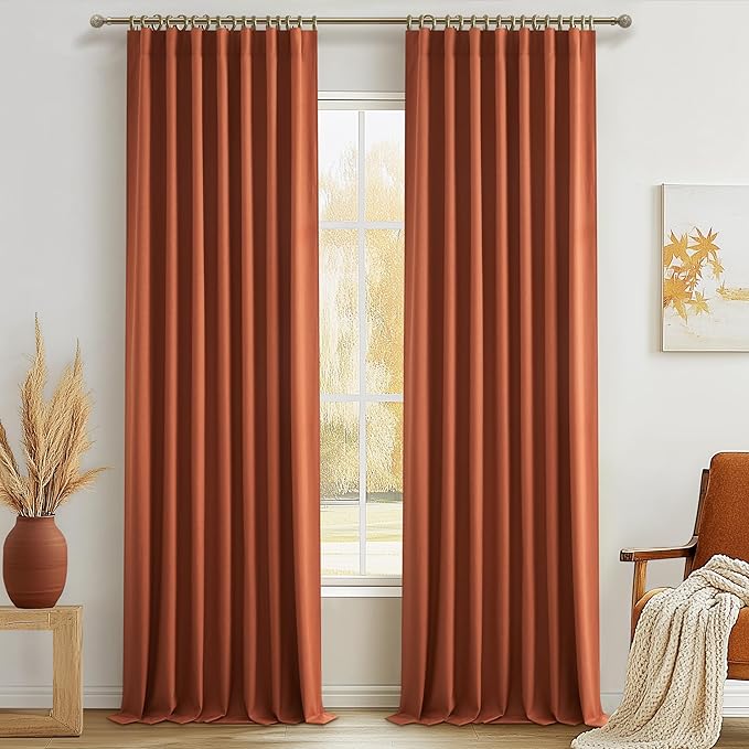 Fall Burnt Orange Curtains Blackout 86 Inches Long 2 Panels Set, Terracotta by QJMYDECO