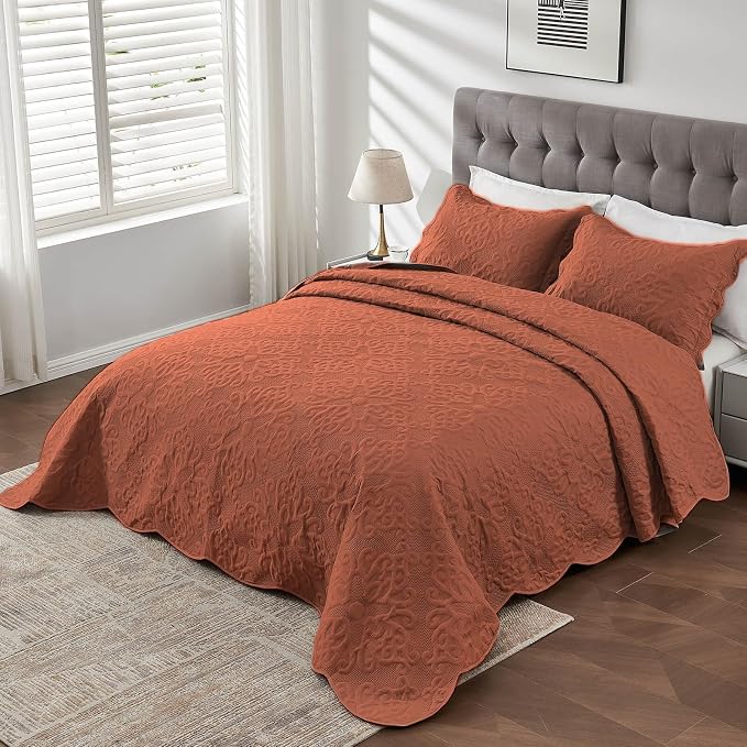 Kingnex Oversized King Bedspreads 128x120 Baked Clay | Lightweight, Extra Wide - Image 3