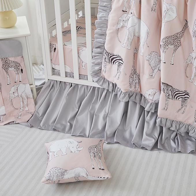 Brandream Crib Bed Skirt for Baby Girls Boys Gray Boho Bohemian Neutral Solid Cotton Toddler Bedskirt Farmhouse Chic Ruffle