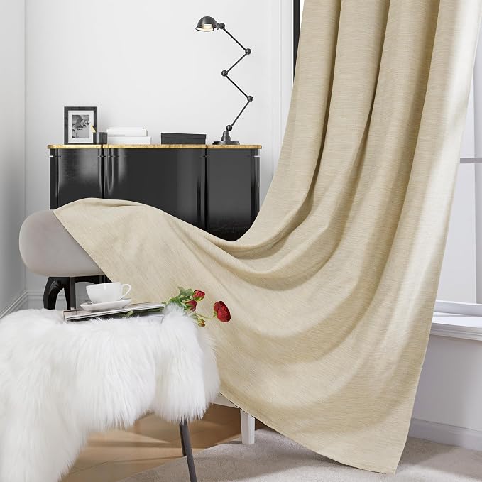 Deconovo Faux Linen Total Blackout Curtains Grommet Noise Reducing Panels - Image 4