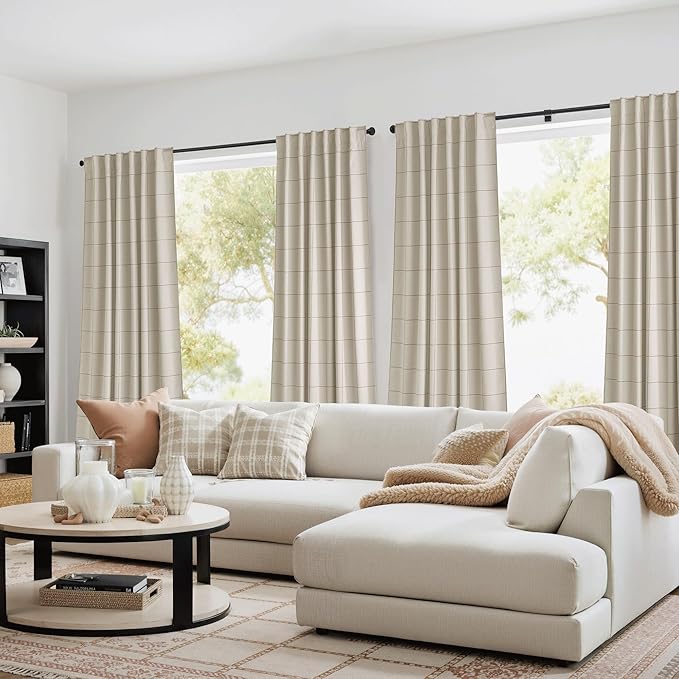 NICETOWN 100% Blackout Taupe Plaid Curtains - Image 3