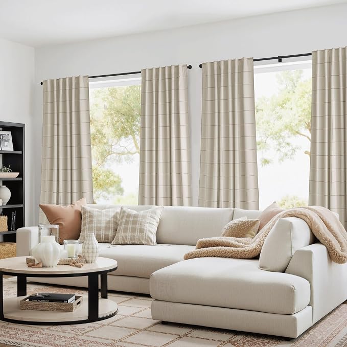 NICETOWN 100% Blackout Taupe Plaid Curtains - Image 3