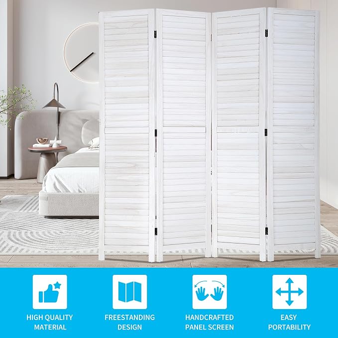 BLKMTY Room Divider 4 Panel Folding Screen Wood Screen Dividers 5.6ft Tall - Image 5