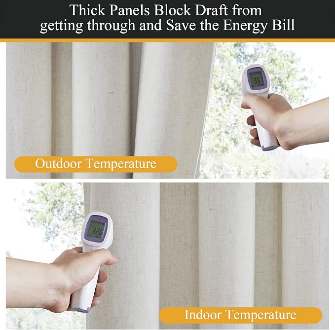 RYB HOME Natural Linen Blended Curtains 84 inch Long 2 Panels Set, 100% - Image 3
