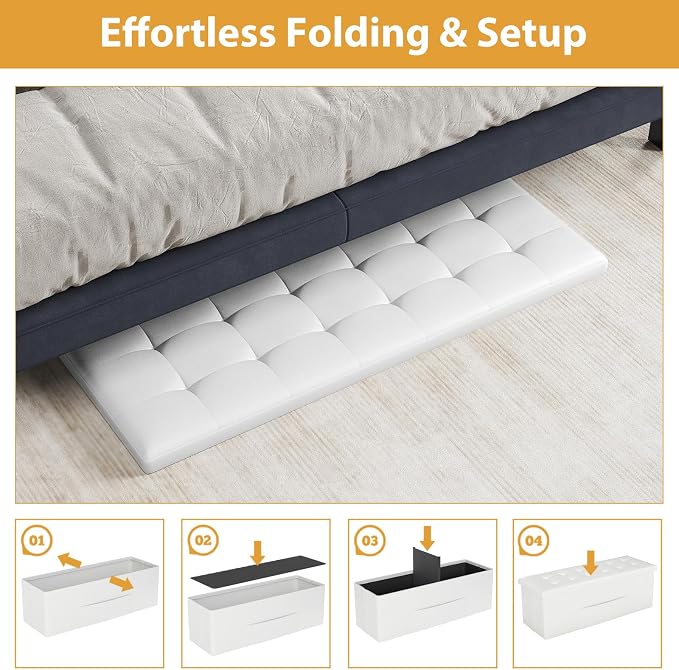 Giantex 43 Inches Folding Storage Ottoman Bench, Upholstered PU Leather Storage - Image 9
