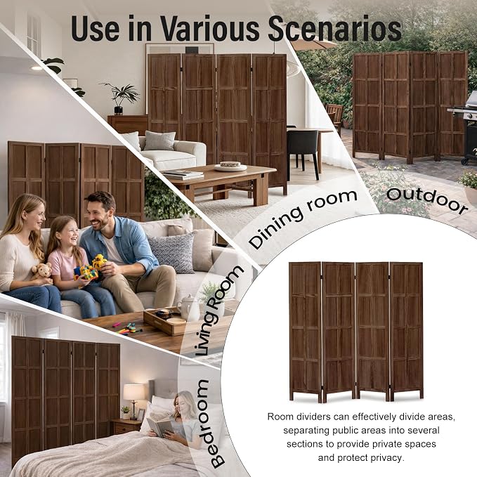 4 Panel Wood Room Divider and Folding Privacy Screen 67″, Freestanding Wall - Image 8