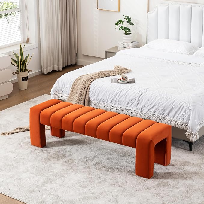 59" Velvet Bench for Bedroom King Size Bed Window End of Bed, Upholstered - Image 3