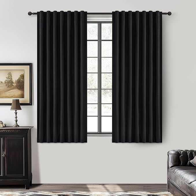 QJmydeco Black Out Kitchen Curtains 72 Inch Length 2 Panels Set, Modern Pleated by QJMYDECO
