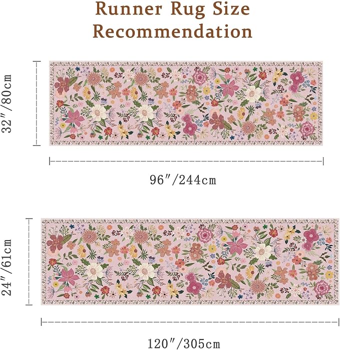 Latte&Fog Hallway Runner Rug 2x10 Non Slip Washable Pink Rugs - Image 2