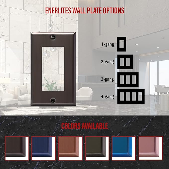 ENERLITES Decorator Switch Metal Wall Plate, Stainless Steel Outlet Cover, Corrosion Resistant, Standard Size 1-Gang 4.50" x 2.76", Stainless Steel 201, 7731-BBK, Brushed Black