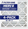Filter King 8x8x1 Air Filter | 4-PACK | MERV 8 HVAC Pleated A/C Furnace Filters | MADE IN USA | Actual Size: 8 x 8 x .75"