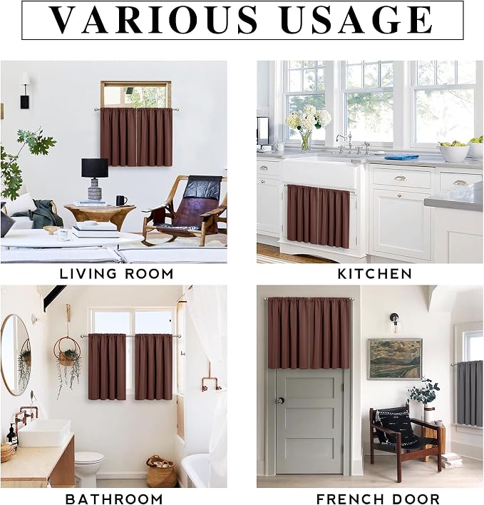 RYB HOME Cafe Blackout Curtains 30 inch Length, Short Window Curtain Tiers | - Image 5