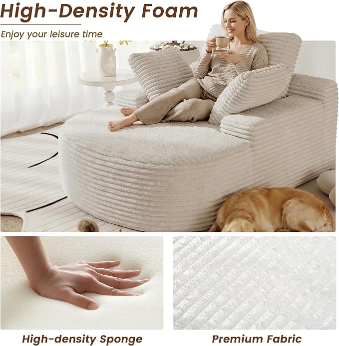 Oversized Lounge Chaise Indoor, D-Shaped Upholstered Corduroy Sofa Bed - Image 4