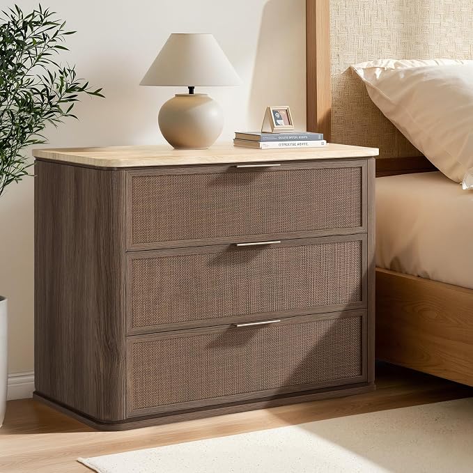 Night Stand, 30.71" W Rattan Nightstand by LogMith