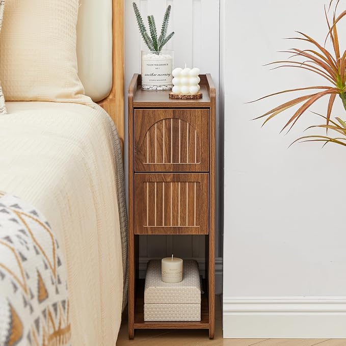 Narrow Nightstand Set of 2, Wooden Small 2 Drawer Nightstand, Slim Side End - Image 8