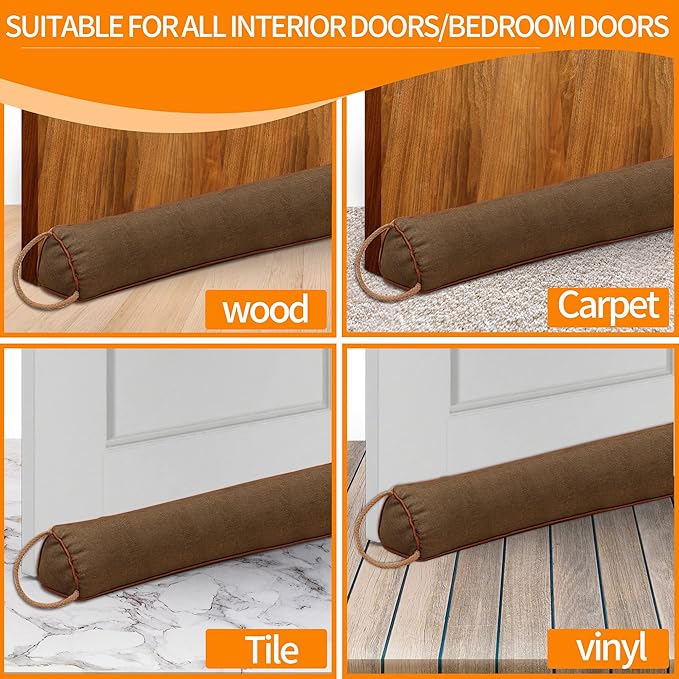 TORRAMI 38" Door Draft Stopper Under Bottom Insulation Noise Air Stopper 2.87LB,Sound Proof Draft Guard Seal for Doors and Windows - Triangle Coffee