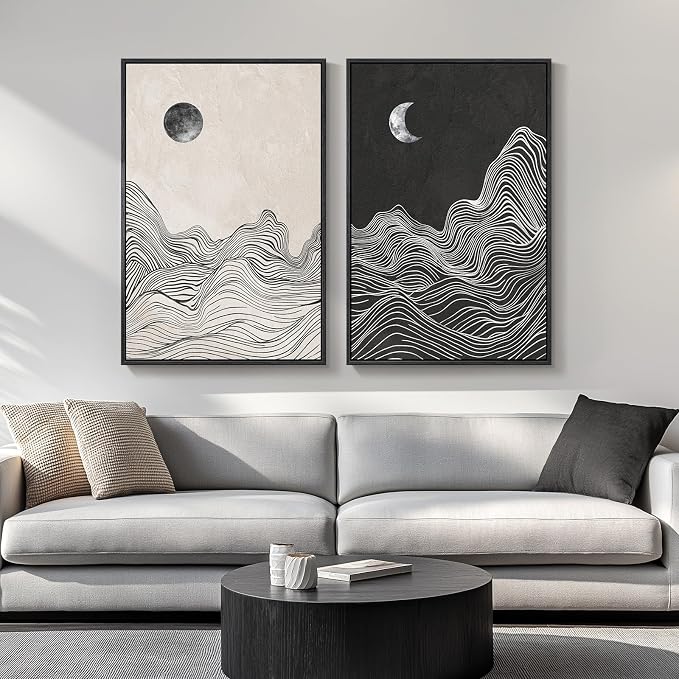 Large Framed Black and White Abstract Wall Art by Cuspin