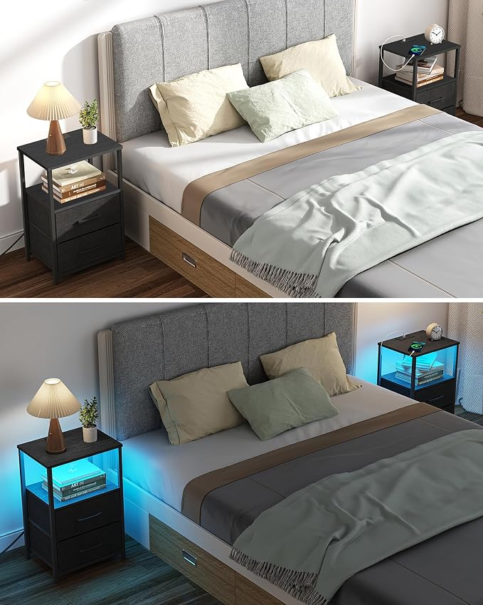 TUTOTAK Nightstands Set of 2, LED End Table - Image 8