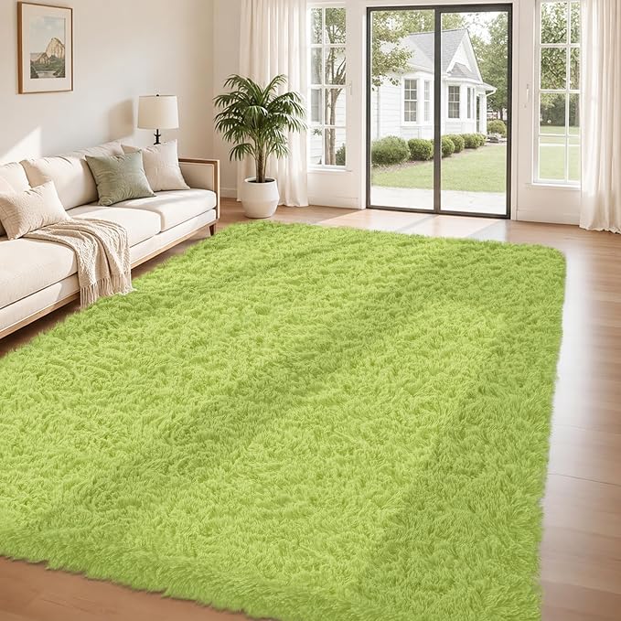 8x10 Area Rug for Living Room, Grass Green Fluffy Shag Non-Slip Bedroom Rugs | - Image 3
