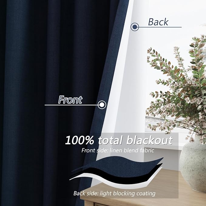 Navy Blue 100% Blackout Curtains 90 Inch Length 2 Panels Set - Image 4