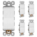 LIDER Brushed White Minimalist Design Decorator Switch, Frameless Paddle Wall Light Switch, On/Off Rocker Switch, 3-Way or Single Pole, Residential Grade, UL Listed, 3 Wire, 15A 120-277VAC, 5 Pack