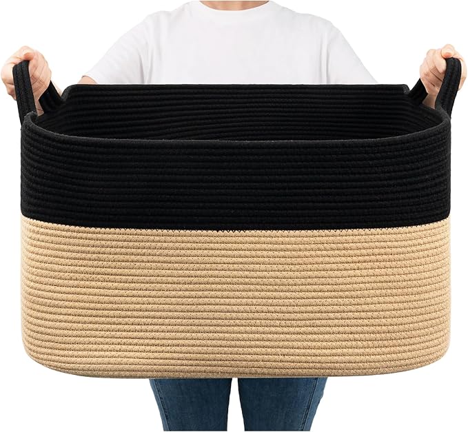 Goodpick Large Woven Blanket Basket, Bedroom & Nursery Organization, Reinforced by Goodpick