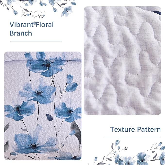 Mybedsoul King Size Quilt Set Blue, Reversible Polyester Coverlet Set - Image 4