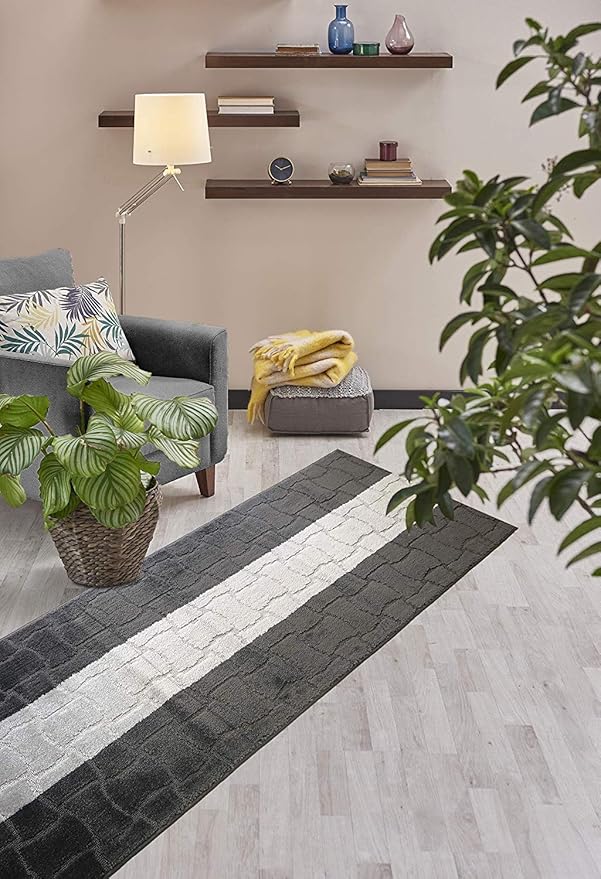 Custom Length Hallway Runner Rug,Slip Resistant,Puzzle Anthracite, 26 Inch X 32 feet, Sold and Priced Per Foot