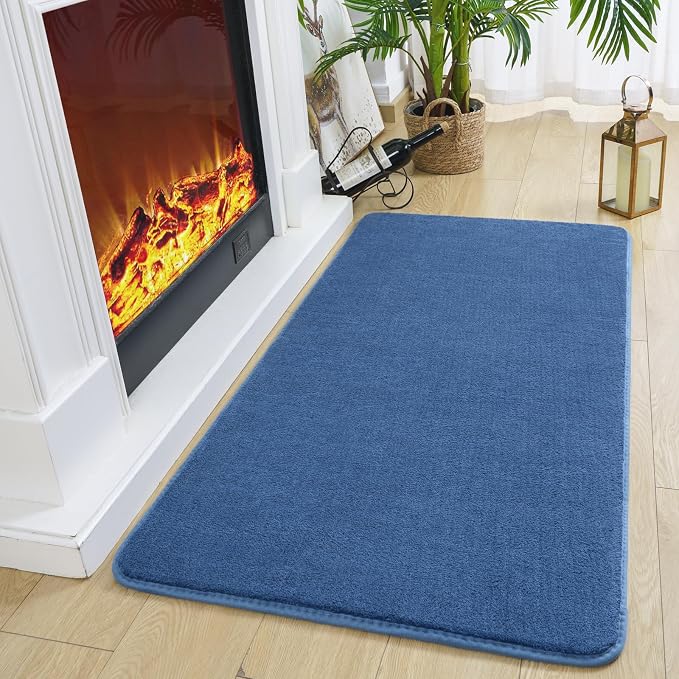 Modern Washable Runner Rugs, 2x4 Feet Blue Bedroom Runner Rug | Small Area Rugs - Image 4