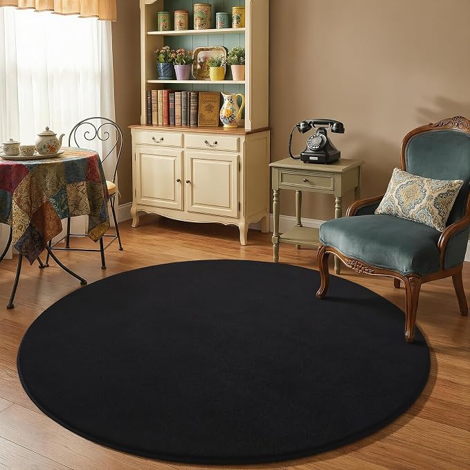 Black Round Area Rugs 5ft Circle Rugs - Image 7