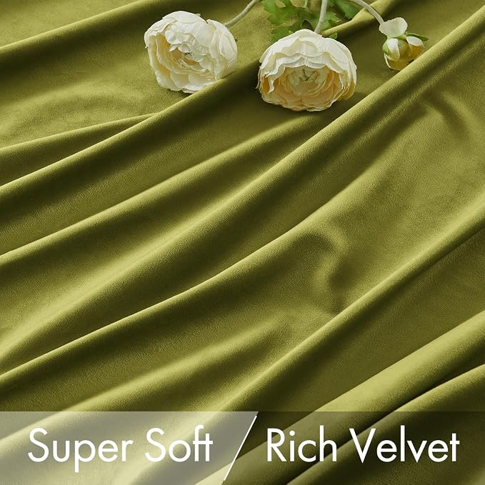 MIULEE Moss Green Velvet Pinch Pleat Blackout Curtains W52 X L108 Inches | 2 - Image 4