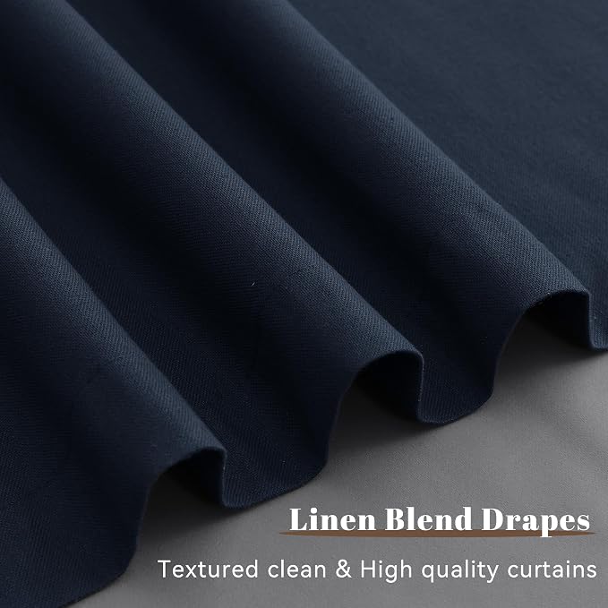 Navy Blue 100% Room Darkening Linen Curtains - Image 4