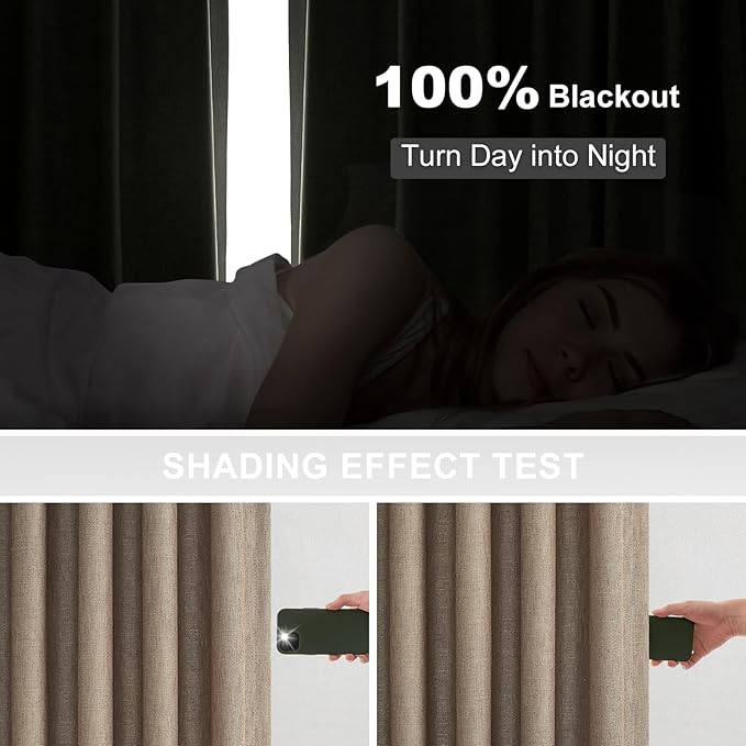 Pinch Pleated Full Blackout Linen Curtains 84 Inch - Image 5