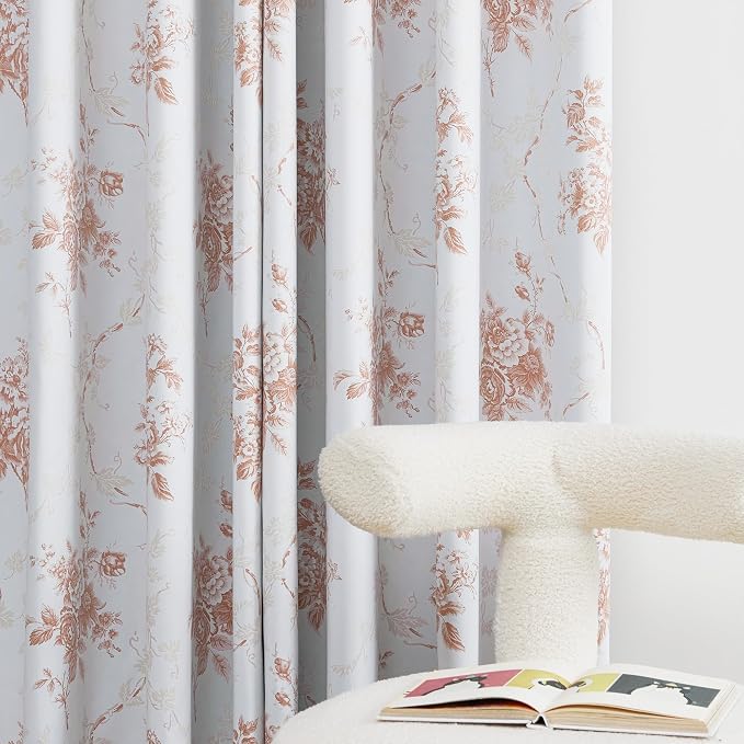 NICETOWN 100% Blackout Floral Taupe Curtains - Image 6