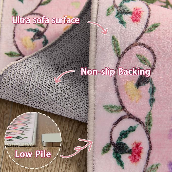Latte&Fog 8x10 Area Rugs for Living Room Washable Large Floral Pink Rugs | Non - Image 5