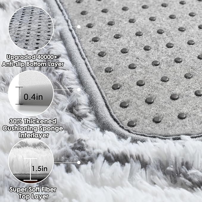 Area Rugs for Living Room, 5x8 Fluffy White and Grey Rug for Bedroom, Geometric - Image 4