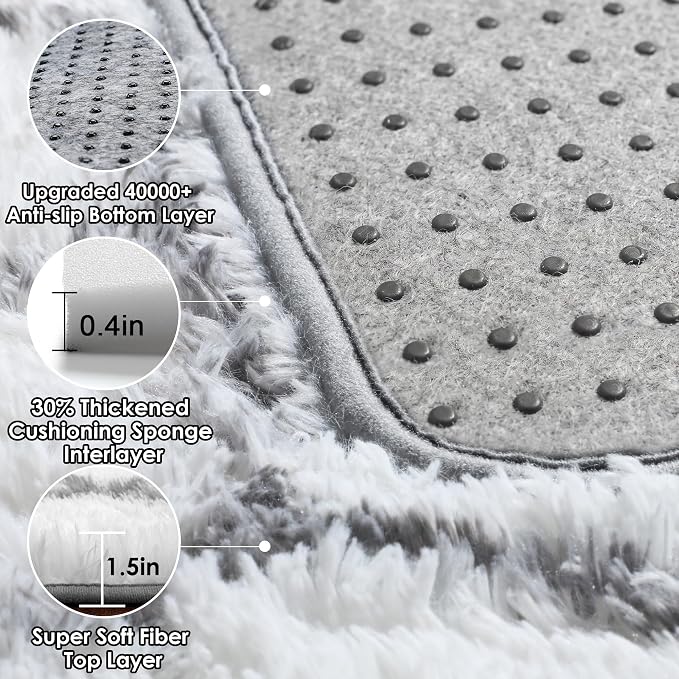 8x10 Area Rugs for Living Room, Fluffy White and Grey Rug for Bedroom, - Image 4