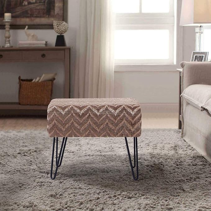 Home Soft Things Jacquard Chenille Ottoman, Arusha-Light Brown, Fuzzy Entry Way - Image 5