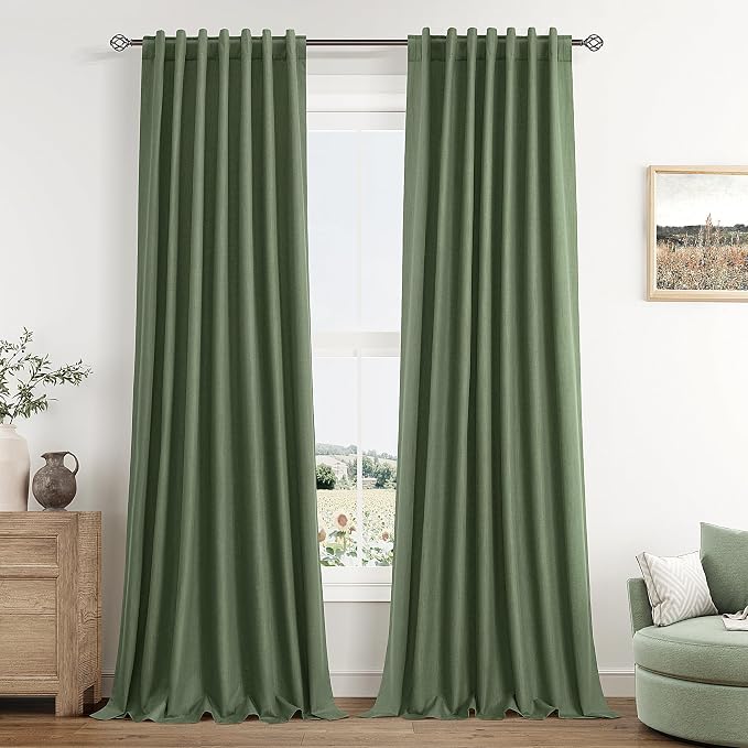 Olive Green 100% Blackout Curtains 90 Inch Length 2 Panels Set by Guken