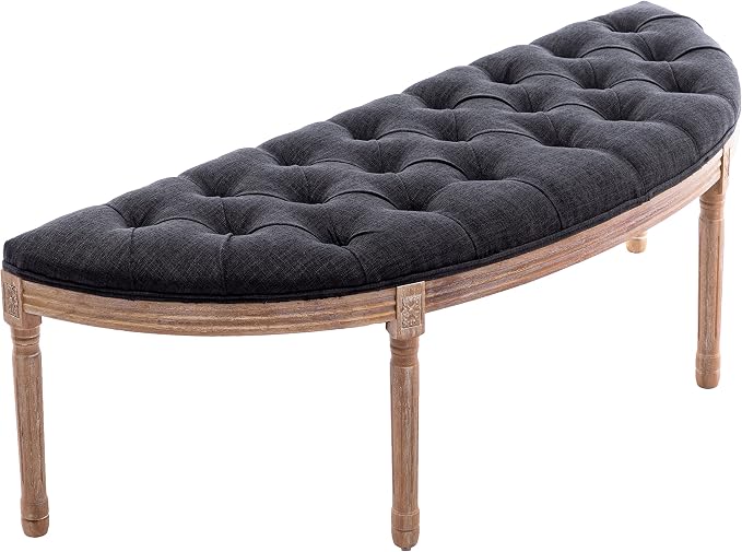 chairus 55" Button Tufted Semi-Circle Dining Bench Linen Halfmoon Entryway by CHAIRUS