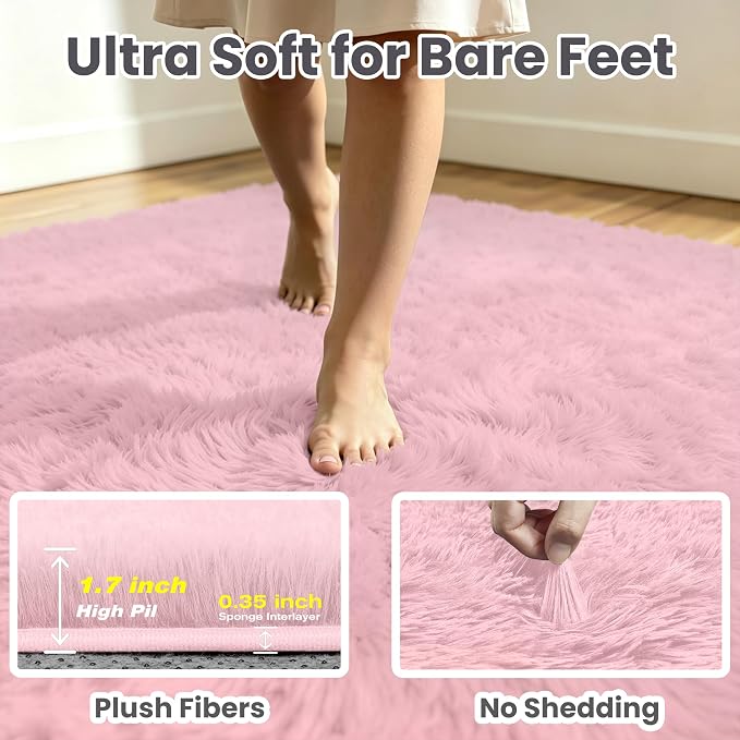6x9 Fluffy Area Rug for Living Room: Soft Non-Slip Pink Shag Bedroom Carpet | - Image 7