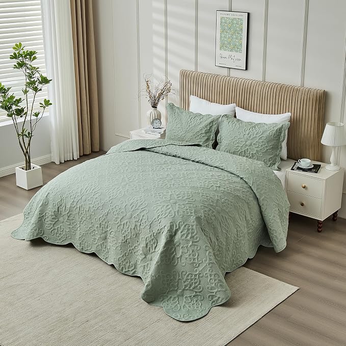 Kingnex Oversized King Bedspreads 128x120 Sage | Lightweight, Extra Wide Quilt - Image 4
