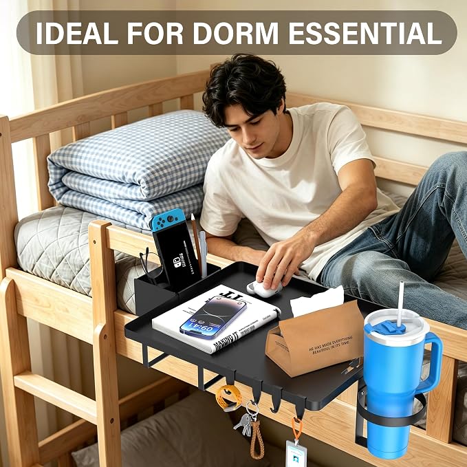 Bedside Shelf, Metal Bed Shelf For Dorm Room Clip On Floating Tray | College - Image 8
