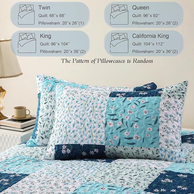 Whale Flotilla Patchwork Quilts Twin Size, Extra Soft Floral Bedspreads | Blue - Image 6