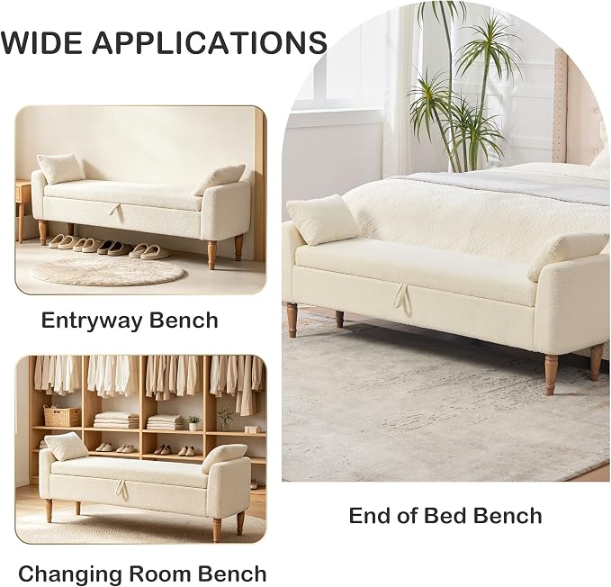 Chifee & Vingol 66" W Storage Benches End of Bed Bench - Image 5