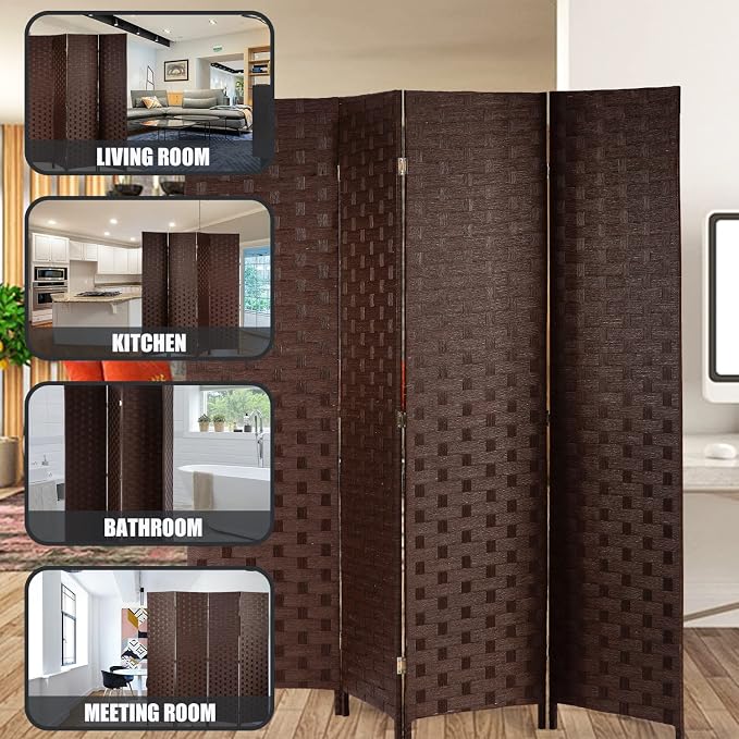 Room Divider, 4 Panels 6FT Folding Privacy Screen Room Divider | Wall Wood Mesh - Image 6