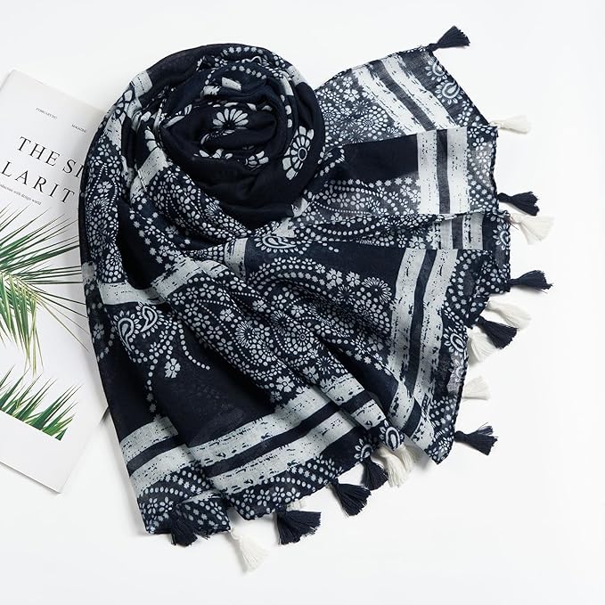 Scarf for Women Lightweight Soft Floral Leopard Printed Scarves Fall Winter Fashion Shawl Wrap with Fringe