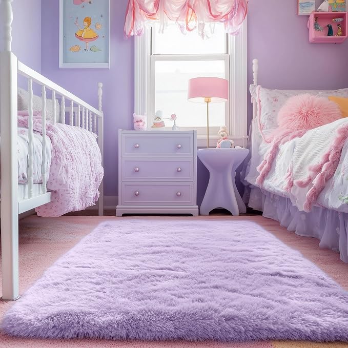 Fluffy Soft Purple Rug 5' x 7' Rug, Shaggy Rugs - Image 9