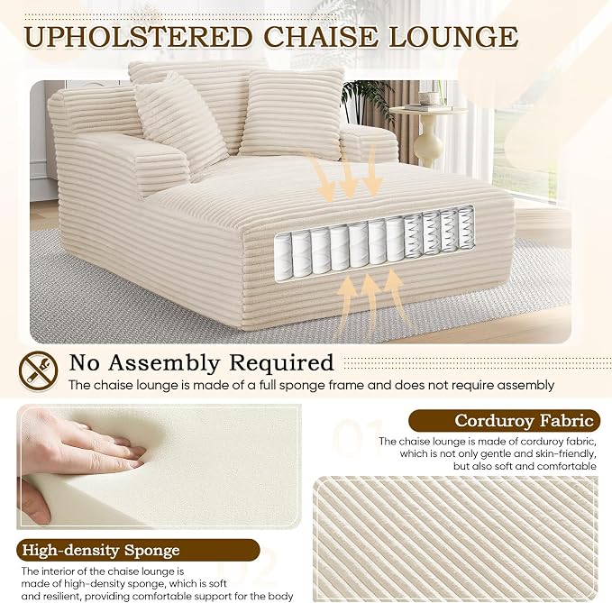 Oversized Chaise Lounge Chair Indoor, Comfy Fluffy Cloud Couch, Modern Deep - Image 4