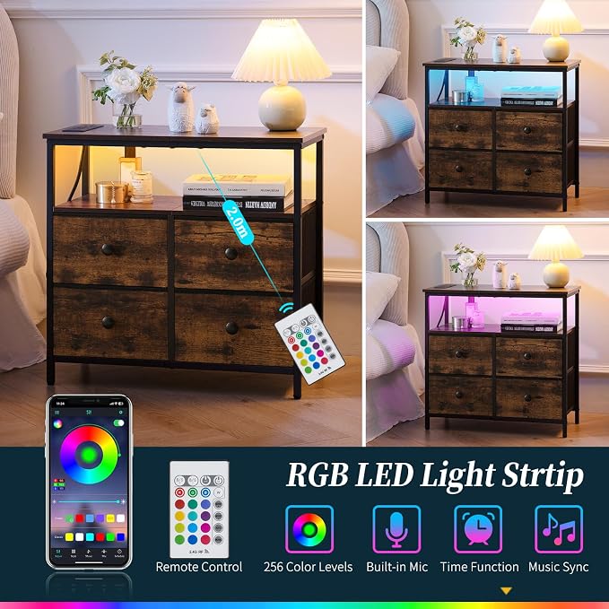 Yoobure Night Stand with Charge Station, Nightstand with 4 Drawers Bedside Table - Image 7